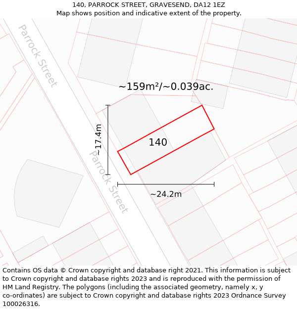 140, PARROCK STREET, GRAVESEND, DA12 1EZ: Plot and title map