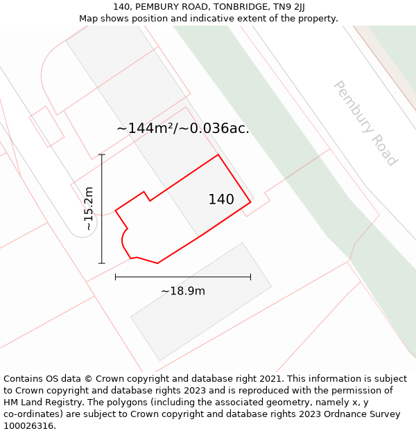 140, PEMBURY ROAD, TONBRIDGE, TN9 2JJ: Plot and title map