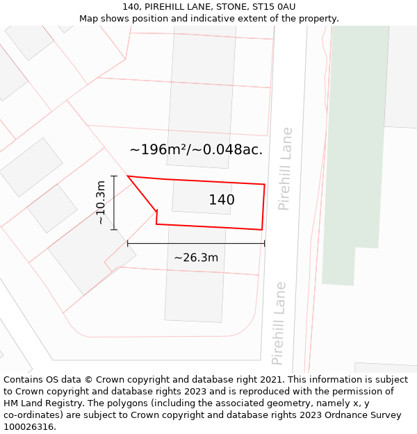 140, PIREHILL LANE, STONE, ST15 0AU: Plot and title map