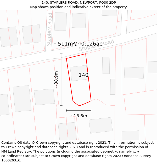 140, STAPLERS ROAD, NEWPORT, PO30 2DP: Plot and title map