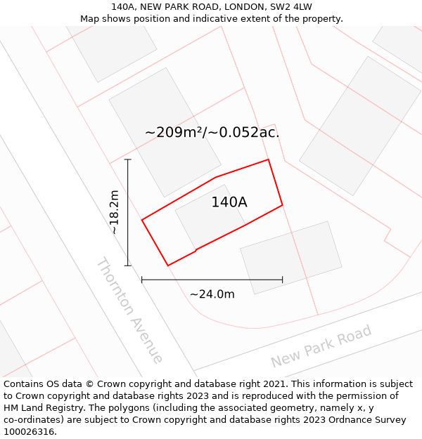 140A, NEW PARK ROAD, LONDON, SW2 4LW: Plot and title map
