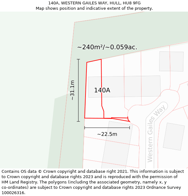 140A, WESTERN GAILES WAY, HULL, HU8 9FG: Plot and title map
