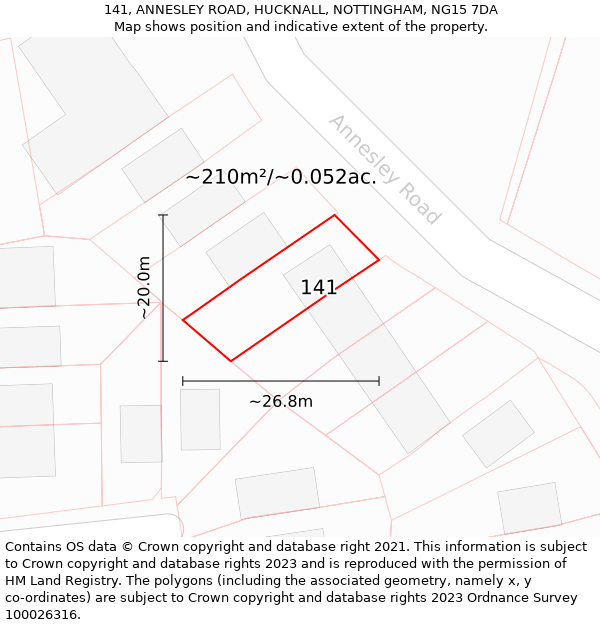 141, ANNESLEY ROAD, HUCKNALL, NOTTINGHAM, NG15 7DA: Plot and title map