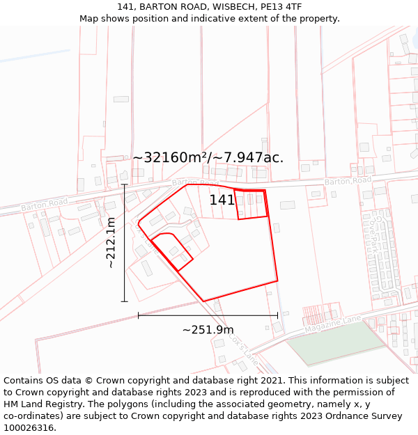 141, BARTON ROAD, WISBECH, PE13 4TF: Plot and title map