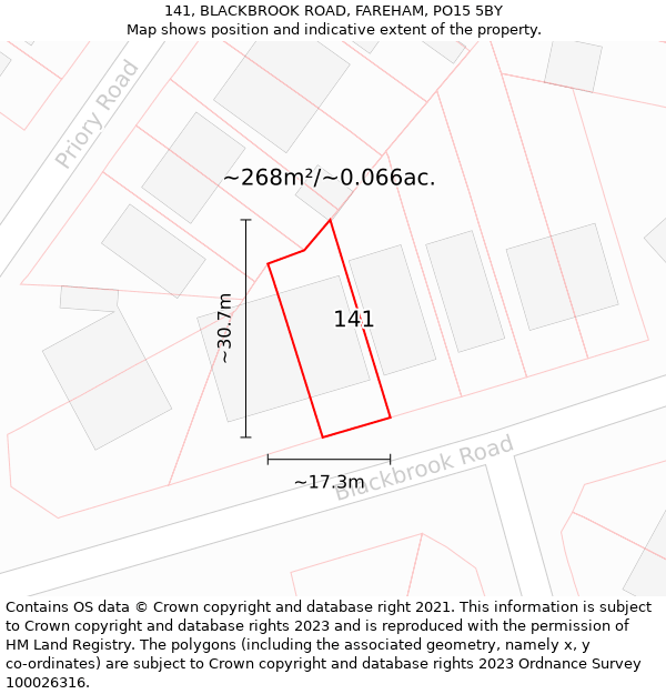 141, BLACKBROOK ROAD, FAREHAM, PO15 5BY: Plot and title map