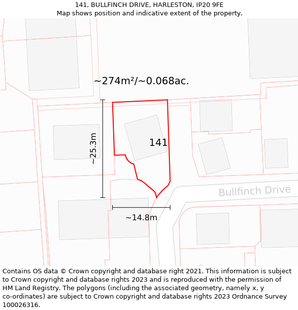 141, BULLFINCH DRIVE, HARLESTON, IP20 9FE: Plot and title map