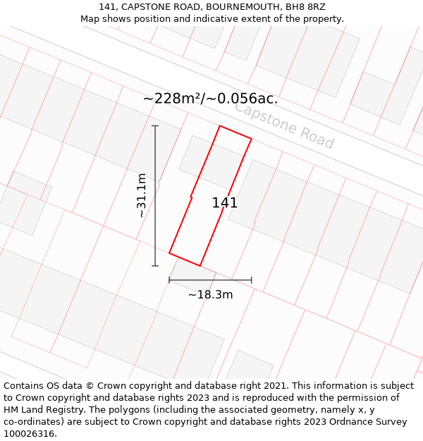 141, CAPSTONE ROAD, BOURNEMOUTH, BH8 8RZ: Plot and title map