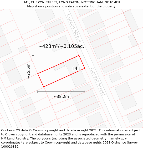 141, CURZON STREET, LONG EATON, NOTTINGHAM, NG10 4FH: Plot and title map