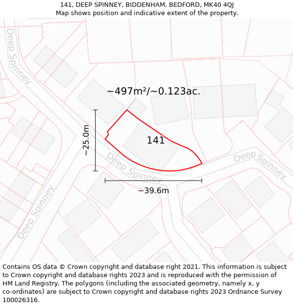 141, DEEP SPINNEY, BIDDENHAM, BEDFORD, MK40 4QJ: Plot and title map