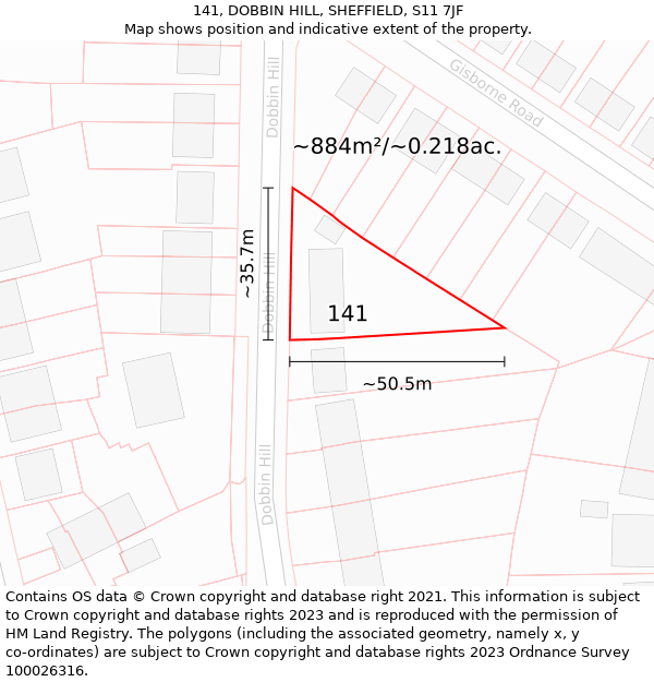 141, DOBBIN HILL, SHEFFIELD, S11 7JF: Plot and title map