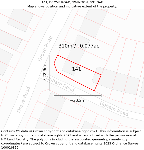 141, DROVE ROAD, SWINDON, SN1 3AE: Plot and title map