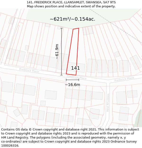 141, FREDERICK PLACE, LLANSAMLET, SWANSEA, SA7 9TS: Plot and title map