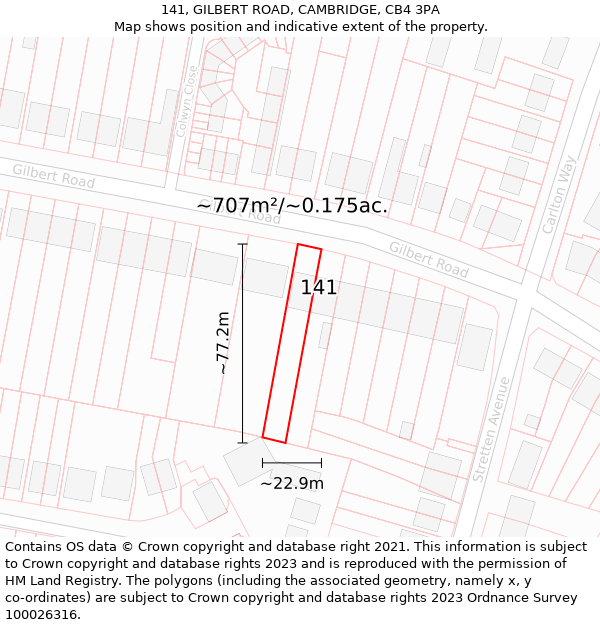 141, GILBERT ROAD, CAMBRIDGE, CB4 3PA: Plot and title map