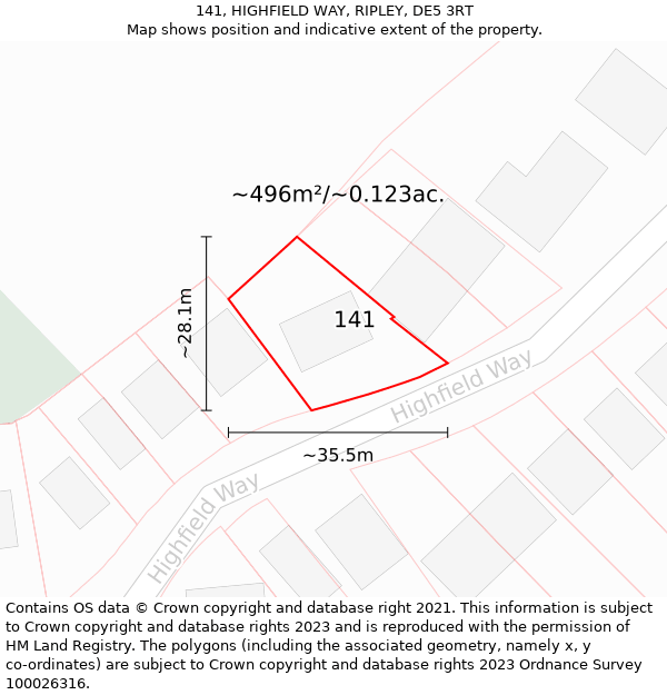 141, HIGHFIELD WAY, RIPLEY, DE5 3RT: Plot and title map