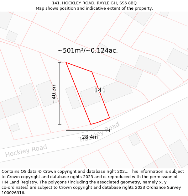 141, HOCKLEY ROAD, RAYLEIGH, SS6 8BQ: Plot and title map