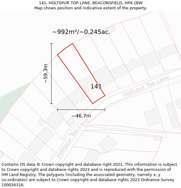 141, HOLTSPUR TOP LANE, BEACONSFIELD, HP9 1BW: Plot and title map