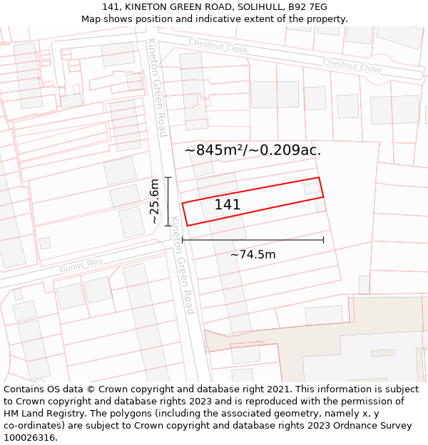 141, KINETON GREEN ROAD, SOLIHULL, B92 7EG: Plot and title map