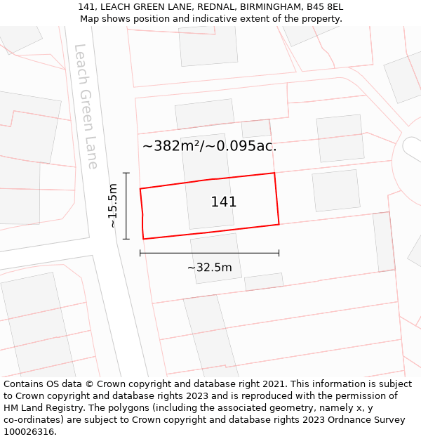 141, LEACH GREEN LANE, REDNAL, BIRMINGHAM, B45 8EL: Plot and title map