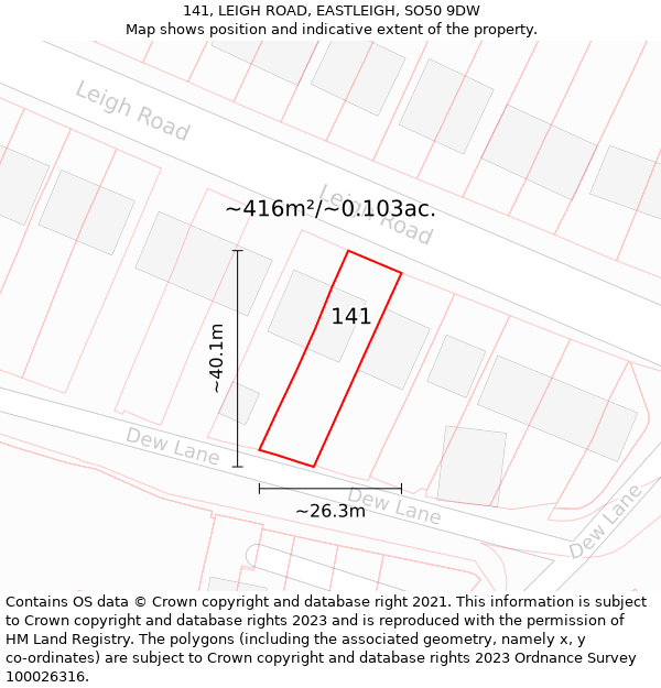 141, LEIGH ROAD, EASTLEIGH, SO50 9DW: Plot and title map