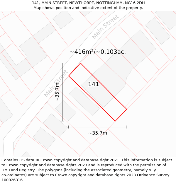 141, MAIN STREET, NEWTHORPE, NOTTINGHAM, NG16 2DH: Plot and title map