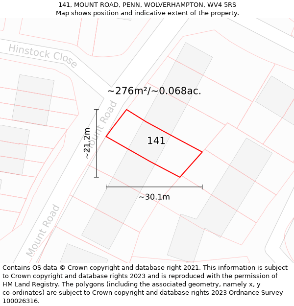 141, MOUNT ROAD, PENN, WOLVERHAMPTON, WV4 5RS: Plot and title map