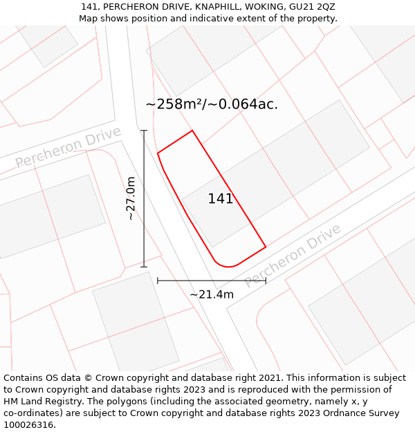 141, PERCHERON DRIVE, KNAPHILL, WOKING, GU21 2QZ: Plot and title map