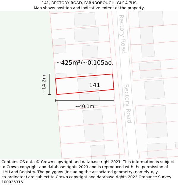 141, RECTORY ROAD, FARNBOROUGH, GU14 7HS: Plot and title map