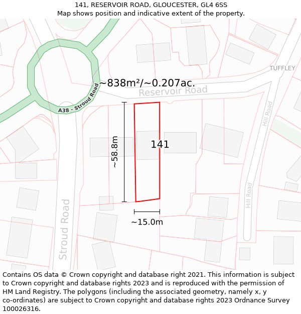 141, RESERVOIR ROAD, GLOUCESTER, GL4 6SS: Plot and title map