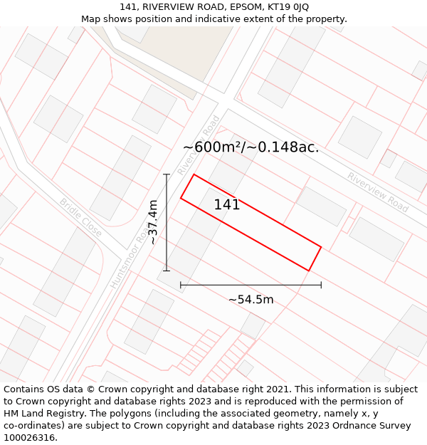 141, RIVERVIEW ROAD, EPSOM, KT19 0JQ: Plot and title map