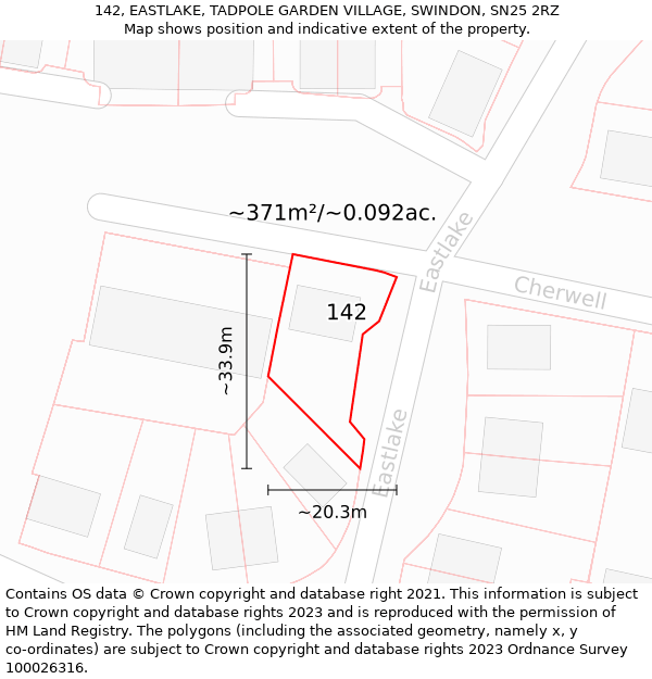 142, EASTLAKE, TADPOLE GARDEN VILLAGE, SWINDON, SN25 2RZ: Plot and title map