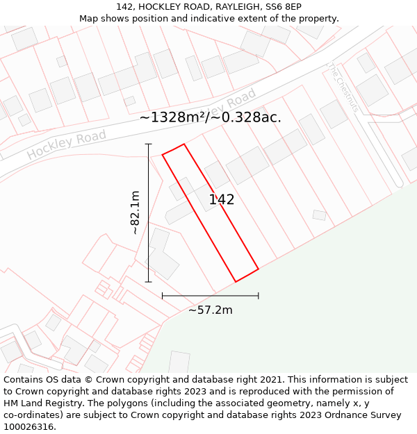 142, HOCKLEY ROAD, RAYLEIGH, SS6 8EP: Plot and title map