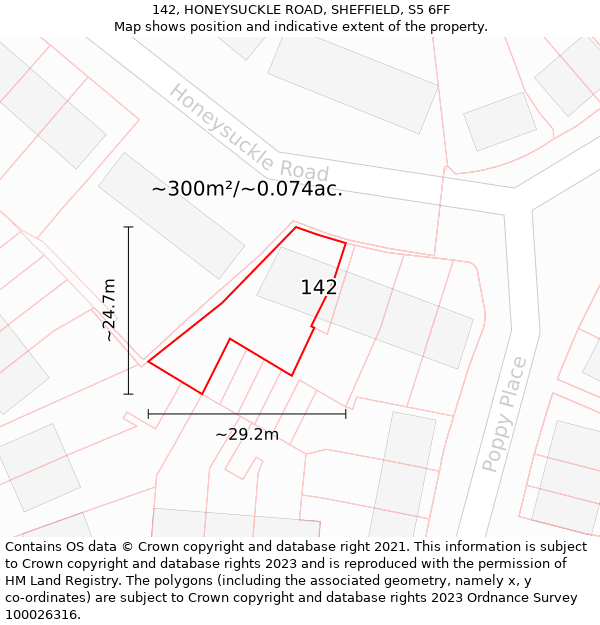 142, HONEYSUCKLE ROAD, SHEFFIELD, S5 6FF: Plot and title map