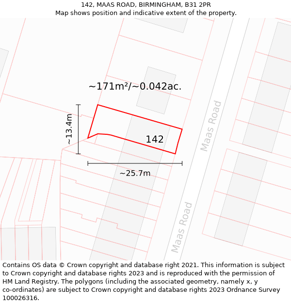 142, MAAS ROAD, BIRMINGHAM, B31 2PR: Plot and title map