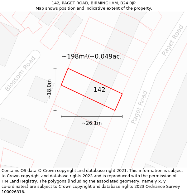 142, PAGET ROAD, BIRMINGHAM, B24 0JP: Plot and title map