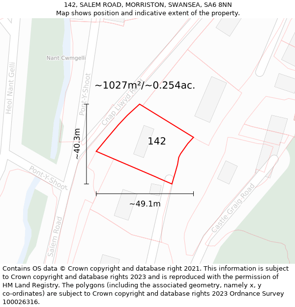 142, SALEM ROAD, MORRISTON, SWANSEA, SA6 8NN: Plot and title map