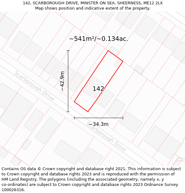 142, SCARBOROUGH DRIVE, MINSTER ON SEA, SHEERNESS, ME12 2LX: Plot and title map