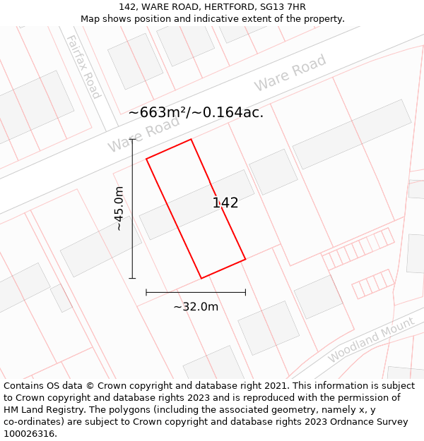 142, WARE ROAD, HERTFORD, SG13 7HR: Plot and title map