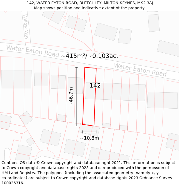 142, WATER EATON ROAD, BLETCHLEY, MILTON KEYNES, MK2 3AJ: Plot and title map