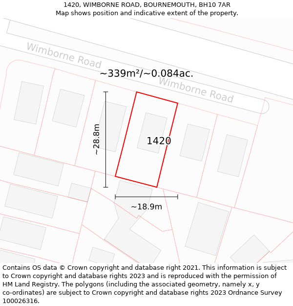 1420, WIMBORNE ROAD, BOURNEMOUTH, BH10 7AR: Plot and title map