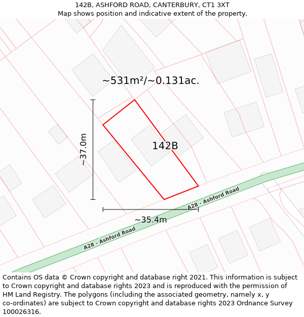 142B, ASHFORD ROAD, CANTERBURY, CT1 3XT: Plot and title map