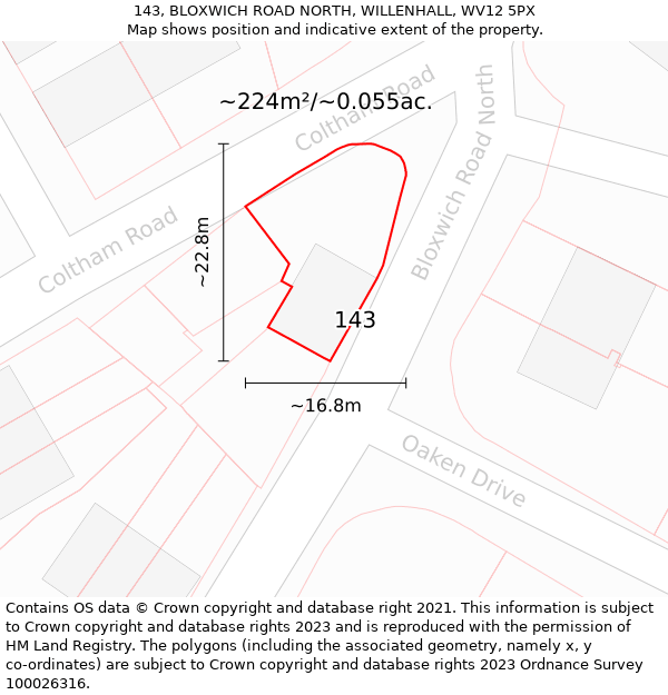 143, BLOXWICH ROAD NORTH, WILLENHALL, WV12 5PX: Plot and title map