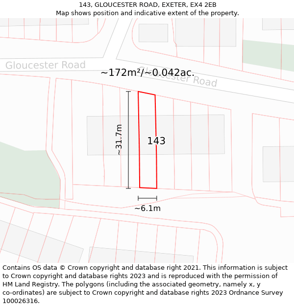 143, GLOUCESTER ROAD, EXETER, EX4 2EB: Plot and title map