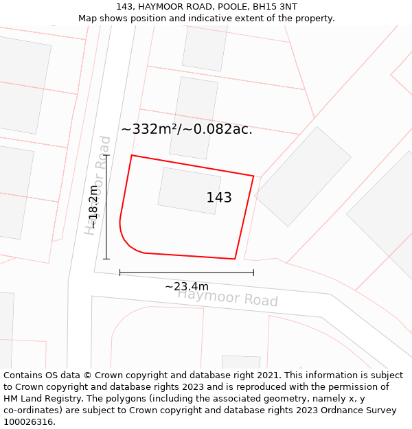 143, HAYMOOR ROAD, POOLE, BH15 3NT: Plot and title map