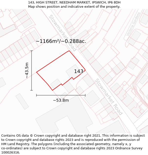 143, HIGH STREET, NEEDHAM MARKET, IPSWICH, IP6 8DH: Plot and title map