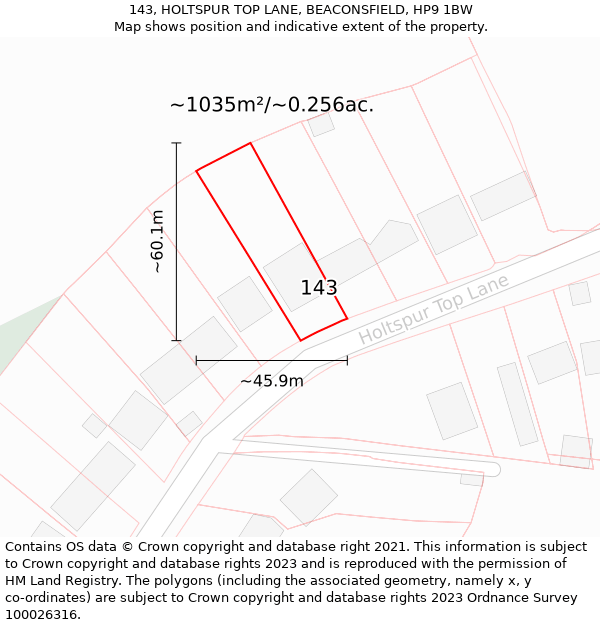 143, HOLTSPUR TOP LANE, BEACONSFIELD, HP9 1BW: Plot and title map