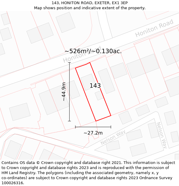 143, HONITON ROAD, EXETER, EX1 3EP: Plot and title map
