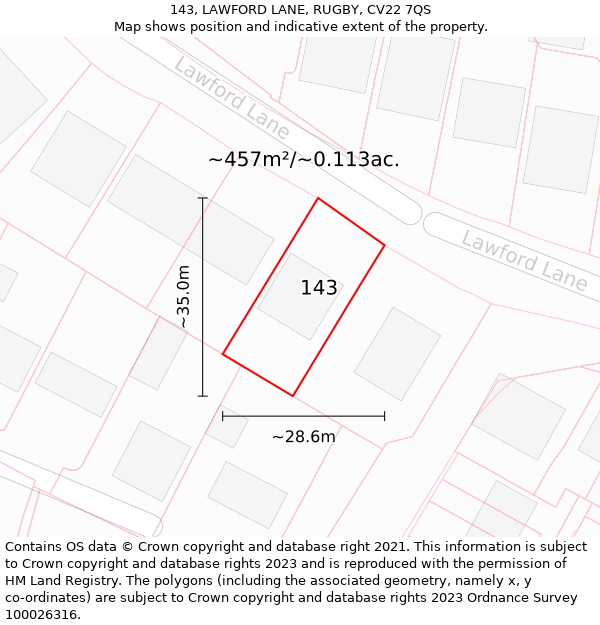143, LAWFORD LANE, RUGBY, CV22 7QS: Plot and title map