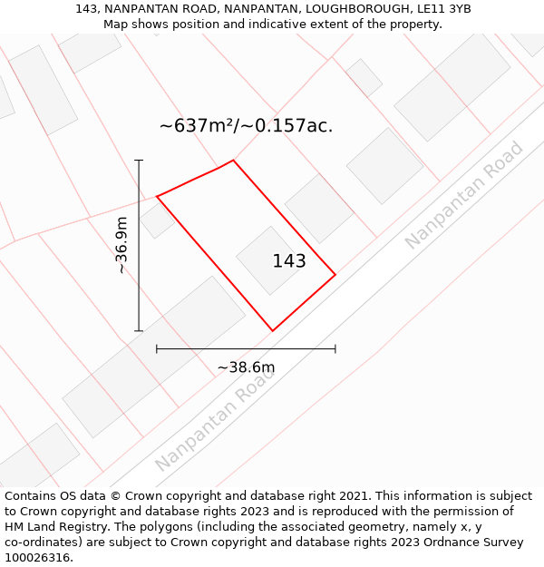 143, NANPANTAN ROAD, NANPANTAN, LOUGHBOROUGH, LE11 3YB: Plot and title map