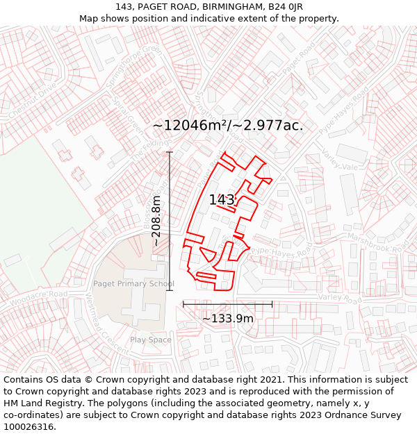 143, PAGET ROAD, BIRMINGHAM, B24 0JR: Plot and title map