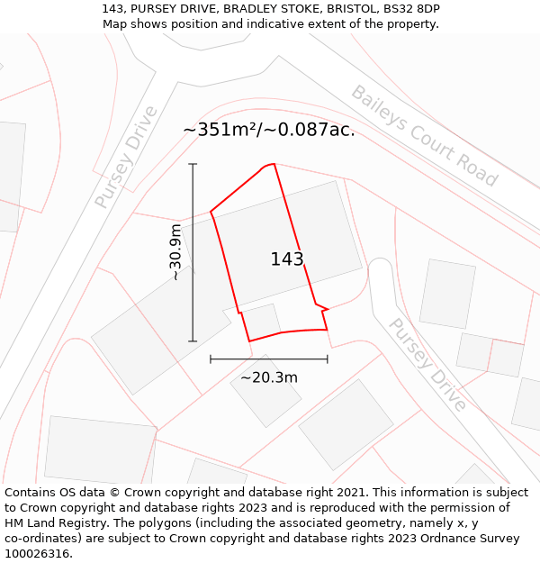 143, PURSEY DRIVE, BRADLEY STOKE, BRISTOL, BS32 8DP: Plot and title map